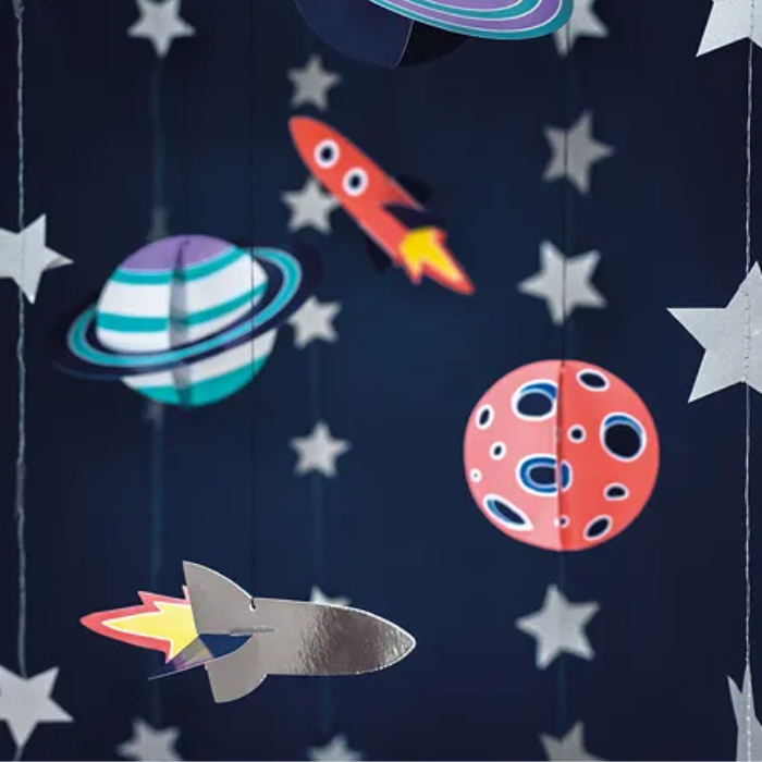 Plafonddecoraties met planeet en raket motieven 5x - 17-19 cm