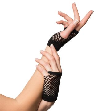 korte fingerloze nethandschoenen one-size voor dames zwart