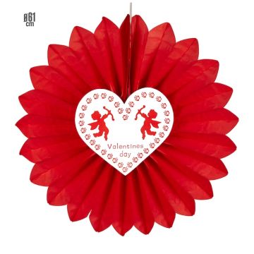 Valentijnsdag rode rozet met hart - 61 cm