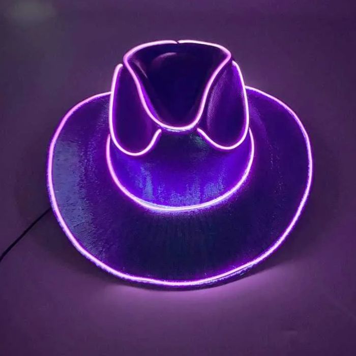 Leuke cowboy rave hoed met LED Paars