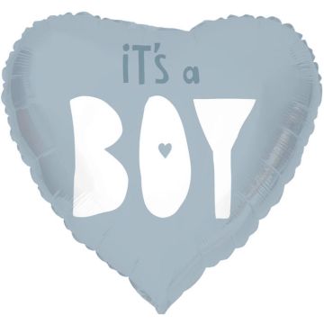 "It's A Boy" Hartvormige Folieballon Blauw - 45 cm