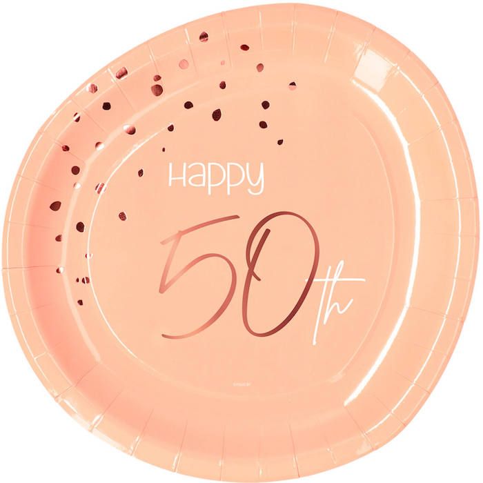 Happy 50th Papieren Borden Roze 8x - 23 cm