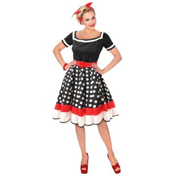 Retro jurk met contrastrand en riem