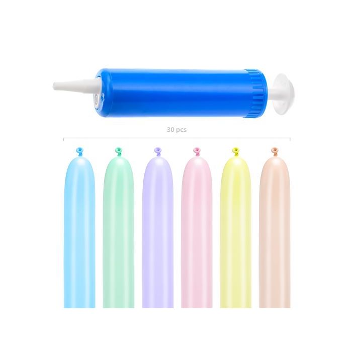 Modellerings ballondier kit met pastel gekleurde ballonnen en pomp 30 delen - 130 cm