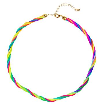 Geknoopt neon regenboogkleurig halskoord - onesize