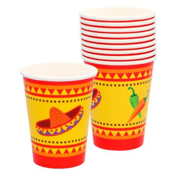 Mexicaanse papieren bekers rood en geel 10x - 210 ml