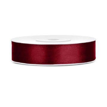 Donkerrode satijnen lint - 12 mm x 25 m