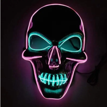 Griezelig halloween LED masker - Blauw en roze schedel